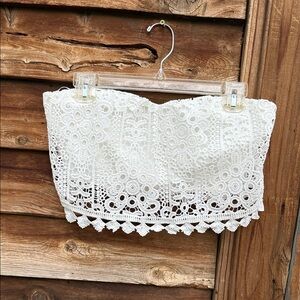 - Two sisters the label doily Elegant White Lace Crop Top